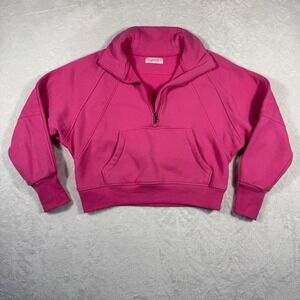 Espoir Women‎ Pink Quarter Zip Cropped Sweatshirt Fleece Pullover Thumbholes S